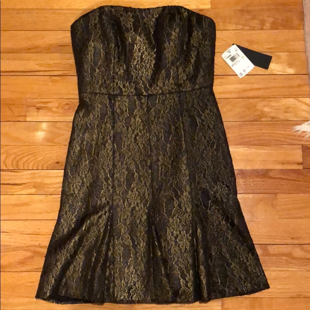 Aqua Lace A-line Black & Gold Dress